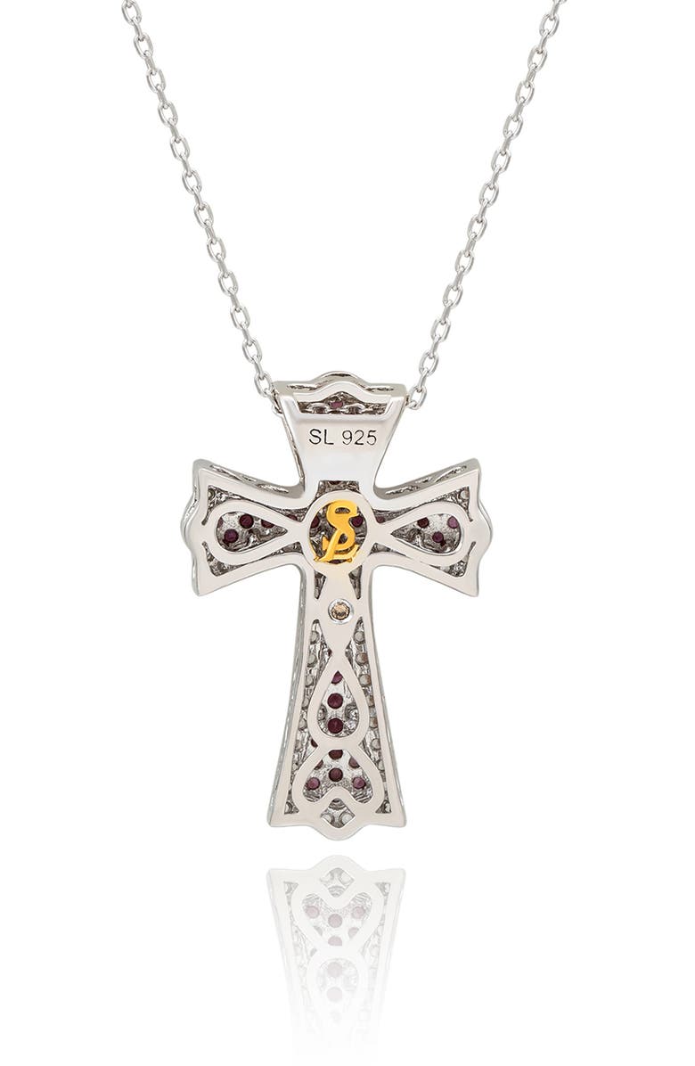 SUZY LEVIAN DIAMONDS Two-Tone Pavé Pink & White Sapphire Cross Pendant Necklace, Alternate, color, Pink