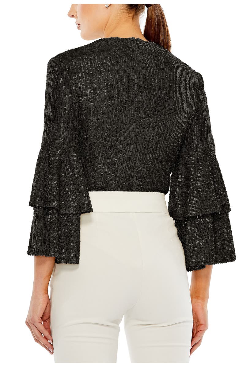 Mac Duggal Ruffle 3/4 Sleeve Sequin Bodysuit, Alternate, color, 