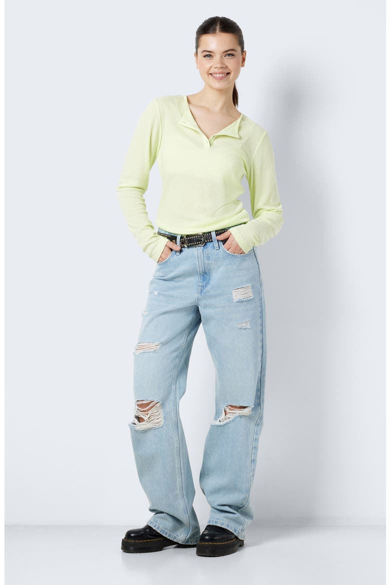 Odette Rib Long Sleeve Henley Top, Alternate, color, BUTTERFLY