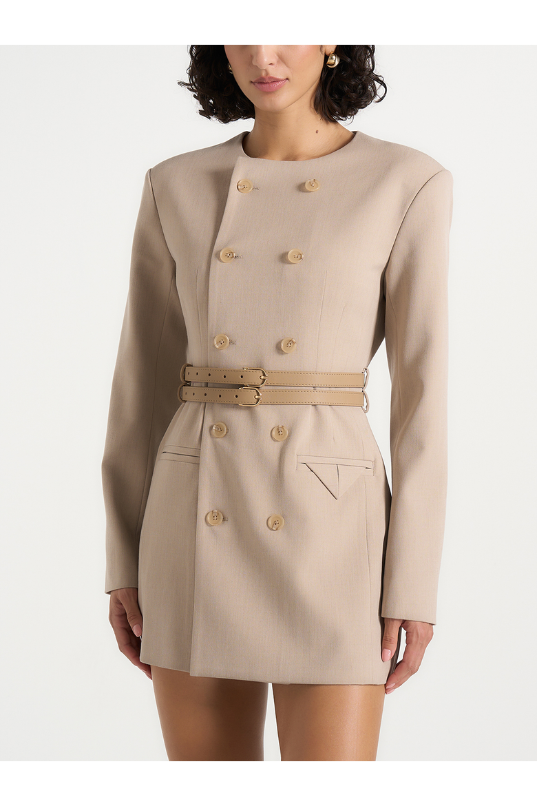 Sierra Double Breasted Belted Blazer Dress, Alternate, color, Beige