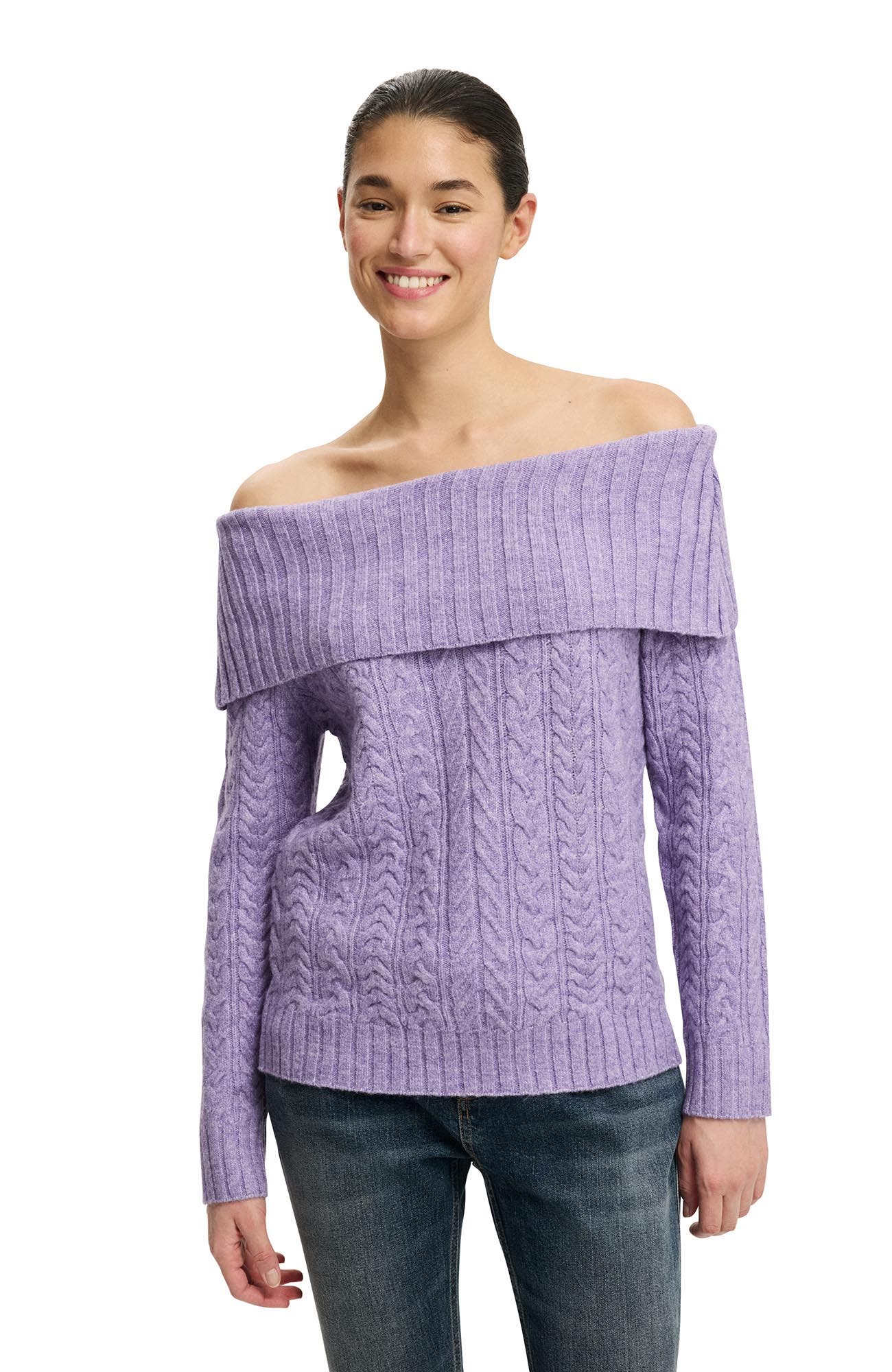 Women's Fluffy Cable Off Shoulder Knit