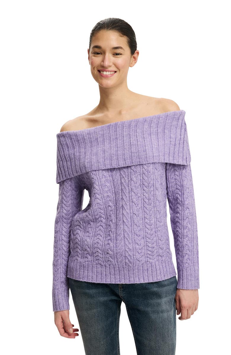 Cotton On Women's Fluffy Cable Off Shoulder Knit, Main, color, Violet Crush Marle