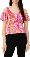 Chaus Print Cold Shoulder Top