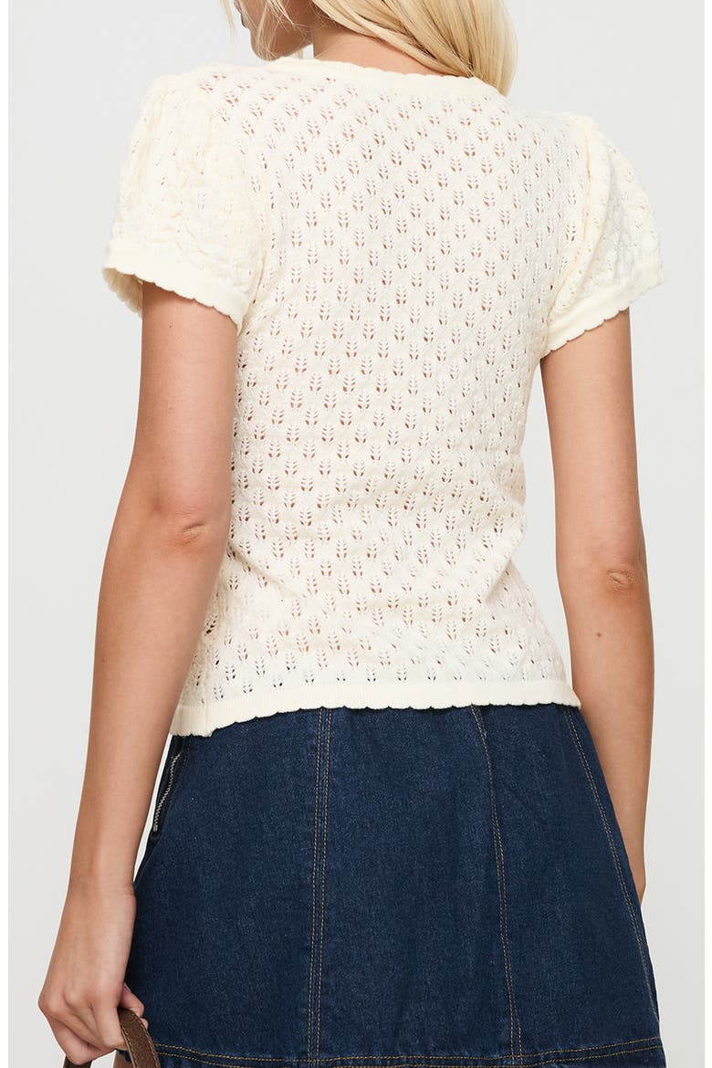 Mari Tie Front Pointelle Top, Alternate, color, CREAM