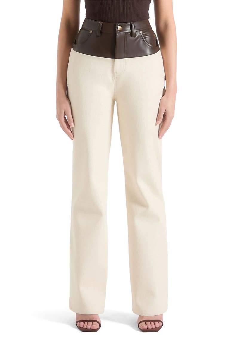 Renee Leather & Denim Straight Leg Jeans, Alternate, color, Cream/Brown