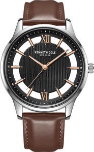 Kenneth Cole Quartz Leather Strap Watch, 45mm