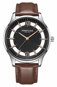 Kenneth Cole Quartz Leather Strap Watch, 45mm