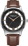 Kenneth Cole Quartz Leather Strap Watch, 45mm