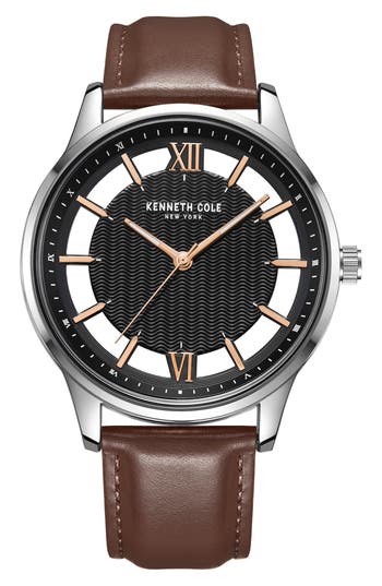Kenneth Cole Quartz Leather Strap Watch, 45mm In Multi