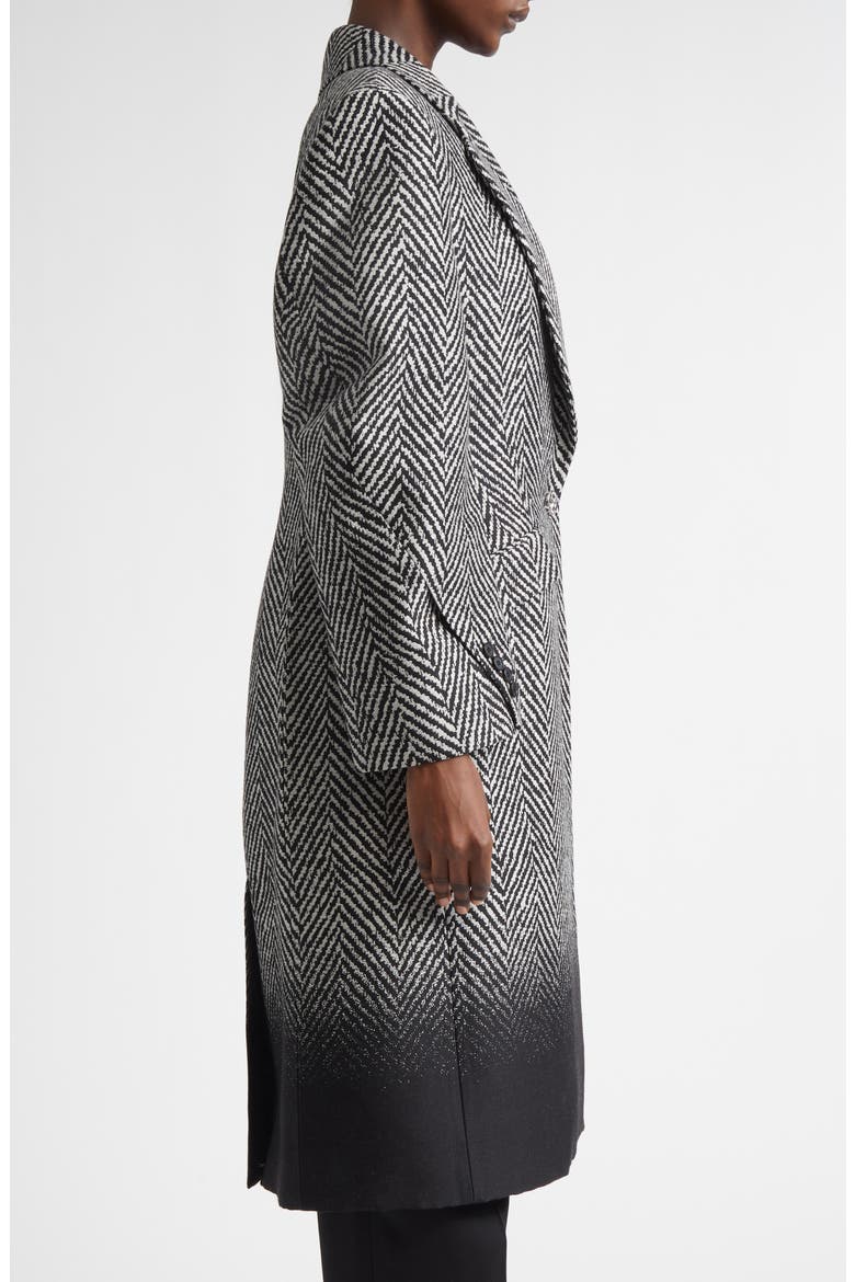 Dip Dye Wool Blend Herringbone Coat, Alternate, color, BLACK/ WHITE