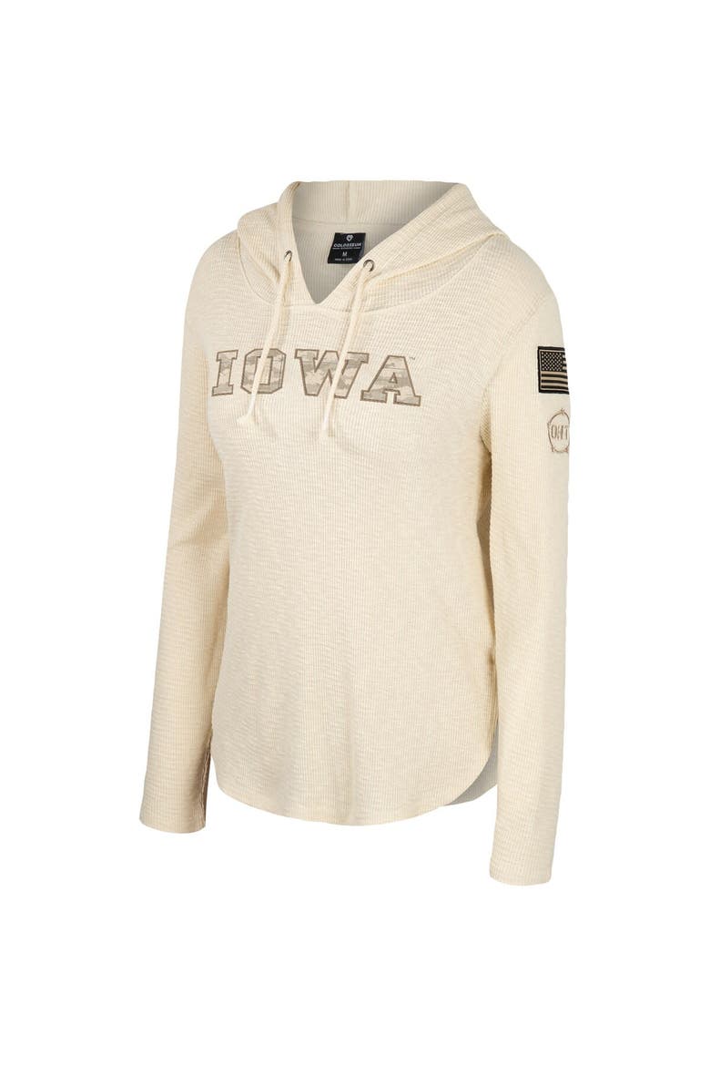 Women's Colosseum Cream Iowa Hawkeyes OHT Military Appreciation Casey Raglan Long Sleeve Hoodie T-Shirt, Alternate, color, Cream