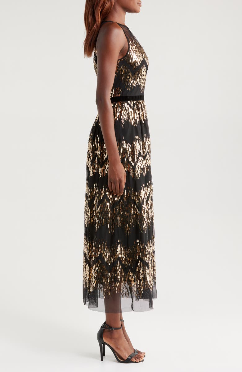 Vince Camuto Sequin Midi Dress, Alternate, color, Black Gold
