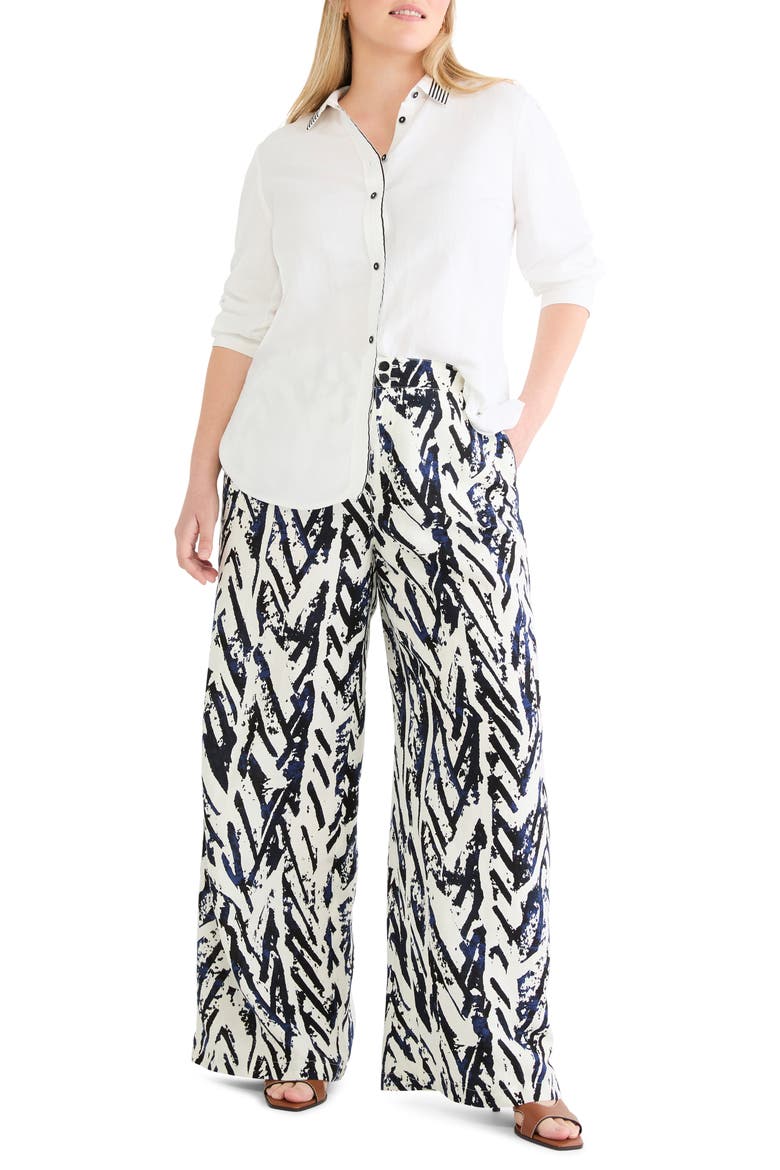 Stripe Trim Linen Blend Shirt, Alternate, color, PAPER WHITE