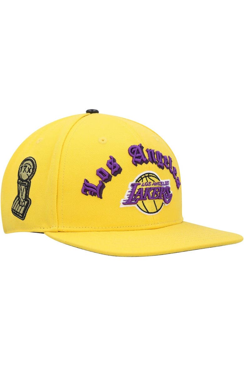 Men's Pro Standard Gold Los Angeles Lakers Old English Snapback Hat, Alternate, color, Gold