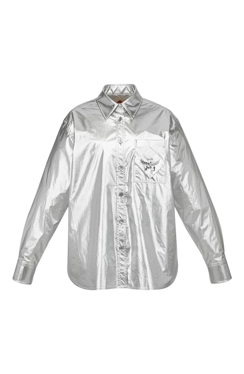 MCM Oversized Shirt in Metallic Polyester, Main, color, Silver