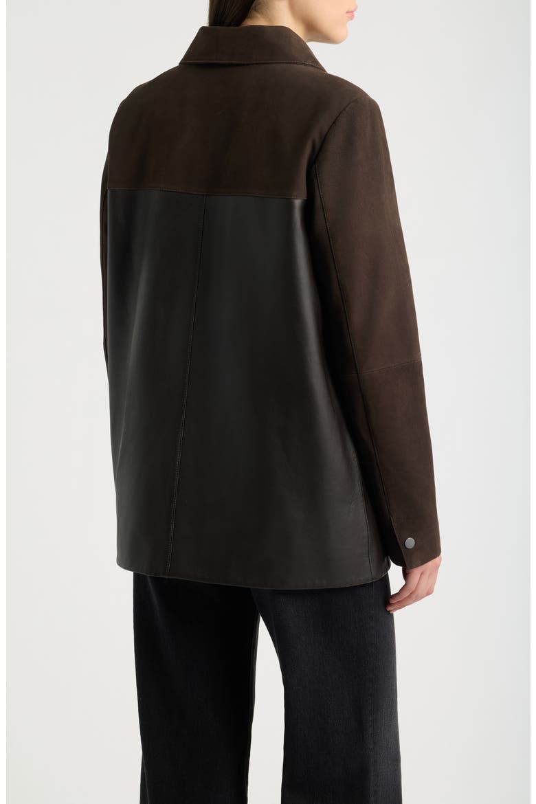 Mixed Media Leather & Suede Shirt Jacket, Alternate, color, DARK BROWN