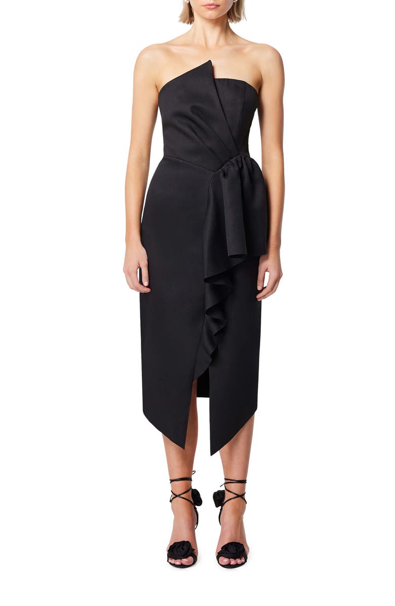 Elliatt Reception Cascade Ruffle Strapless Cocktail Dress, Main, color,