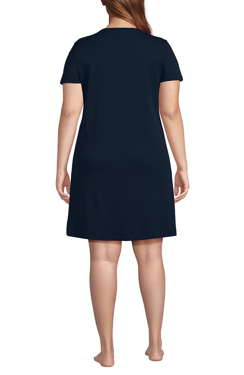 Lands' End Cotton Short Sleeve Knee Length Nightgown, Alternate, color, Radiant Navy