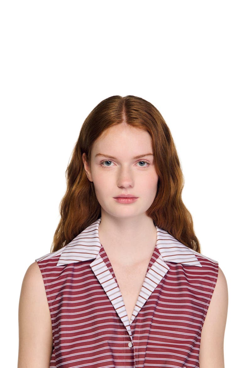 Cropped striped cotton shirt, Alternate, color, Burgundy / white