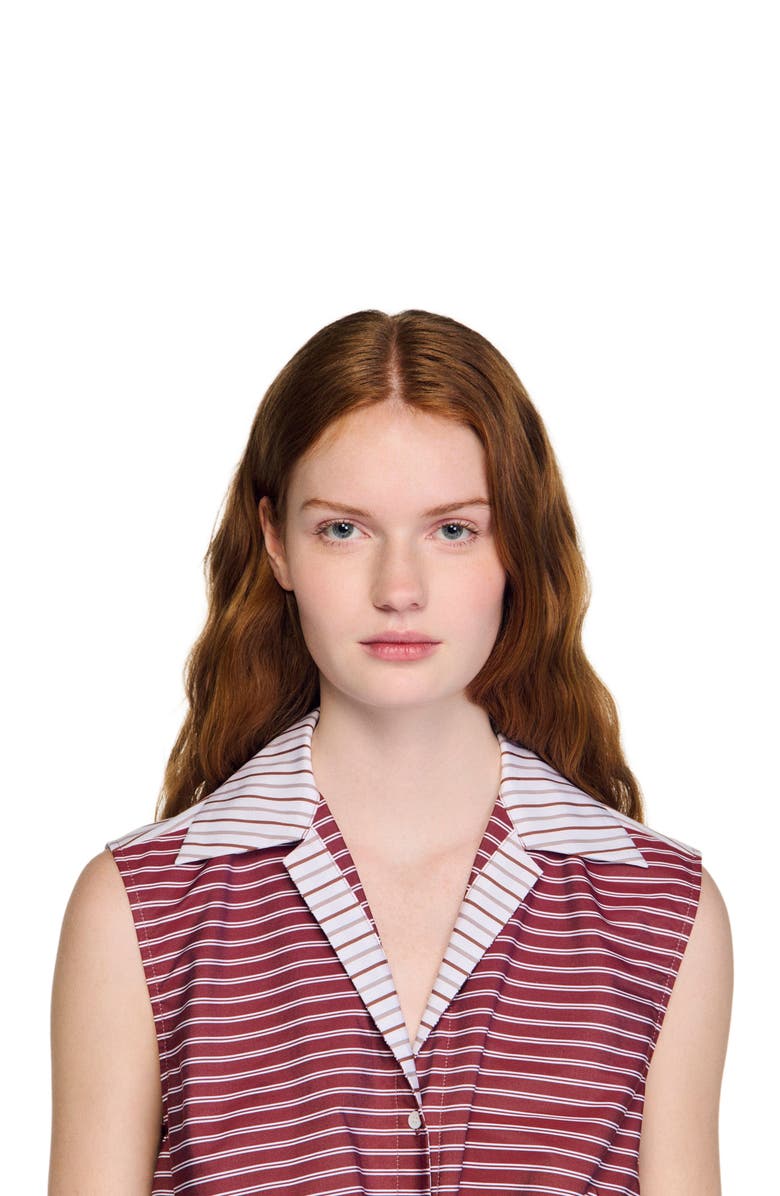 SANDRO Cropped striped cotton shirt, Alternate, color, Burgundy / White