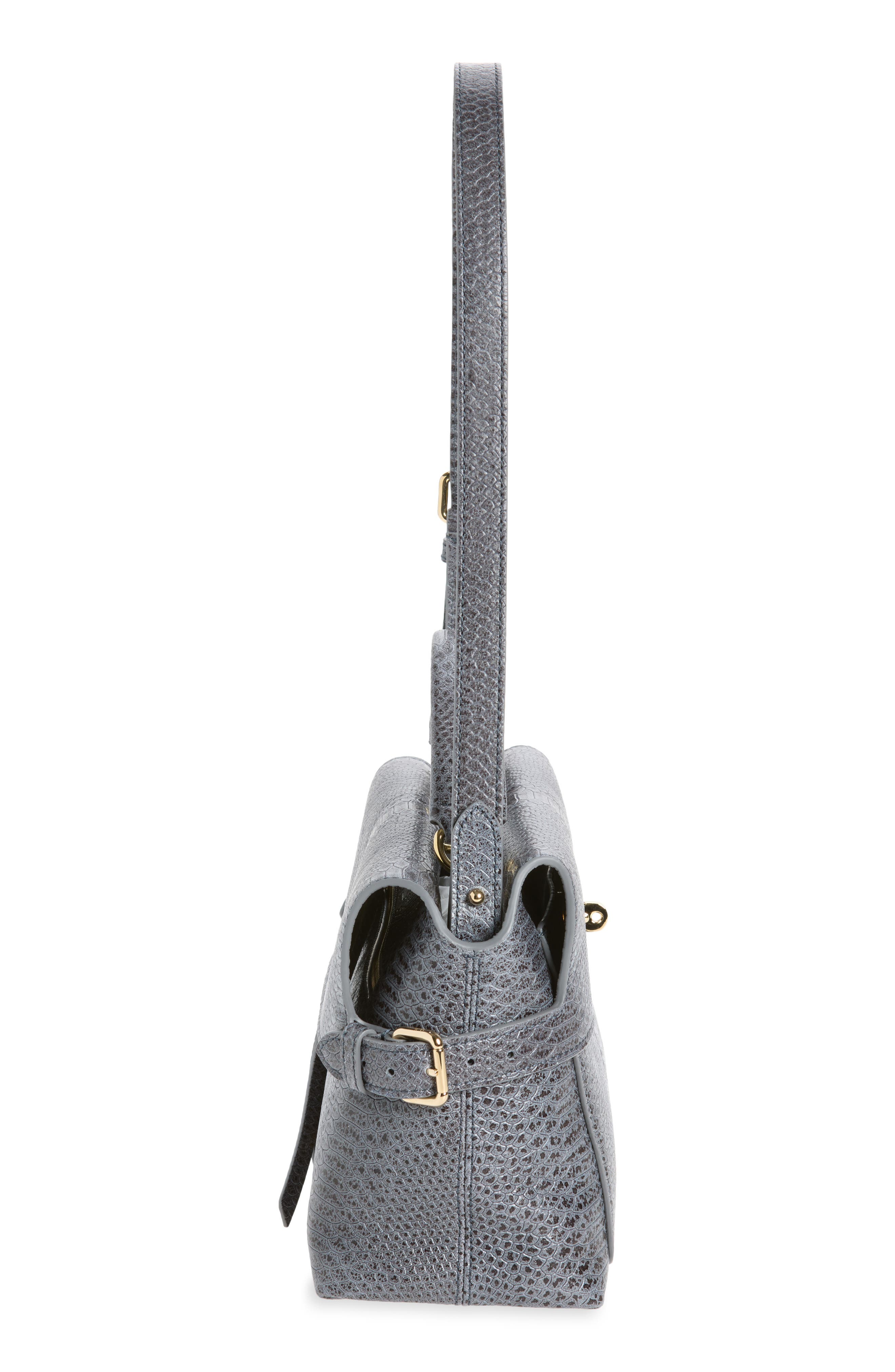 Small Stevie Snake Embossed Leather Top Handle Bag, Alternate, color, FOGGY GREY