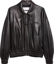 Jil Sander Boxy Sheepskin Leather Zip Blouson Jacket