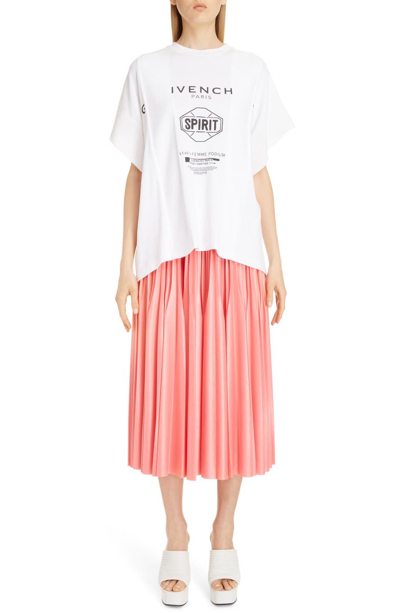 Givenchy Logo Waist Pleated Midi Skirt, Alternate, color, 