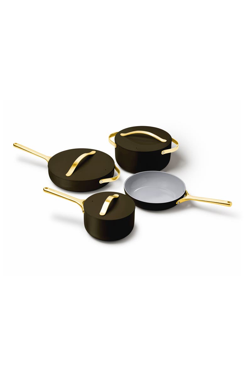 Non-Toxic Ceramic Non-Stick 7-Piece Cookware Set with Lid Storage, Main, color, BLACK/ GOLD