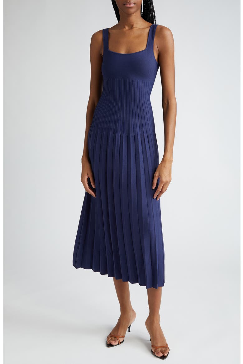 Ellison Pleat Effect Sweater Dress, Main, color, NAVY