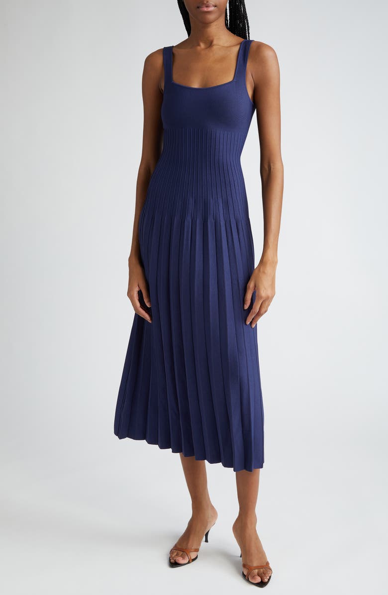 STAUD Ellison Pleat Effect Sweater Dress, Main, color, Navy