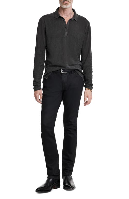 John Varvatos Adam Long Sleeve Organic Cotton Polo In Gray