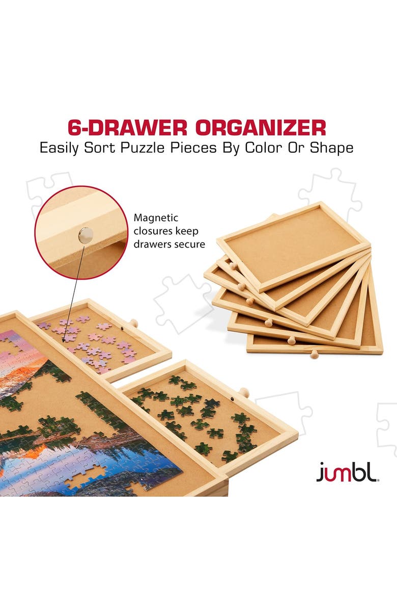 1500-Piece Wooden Puzzle Board with Drawers, Foldable Legs & Cover, Alternate, color, Beige