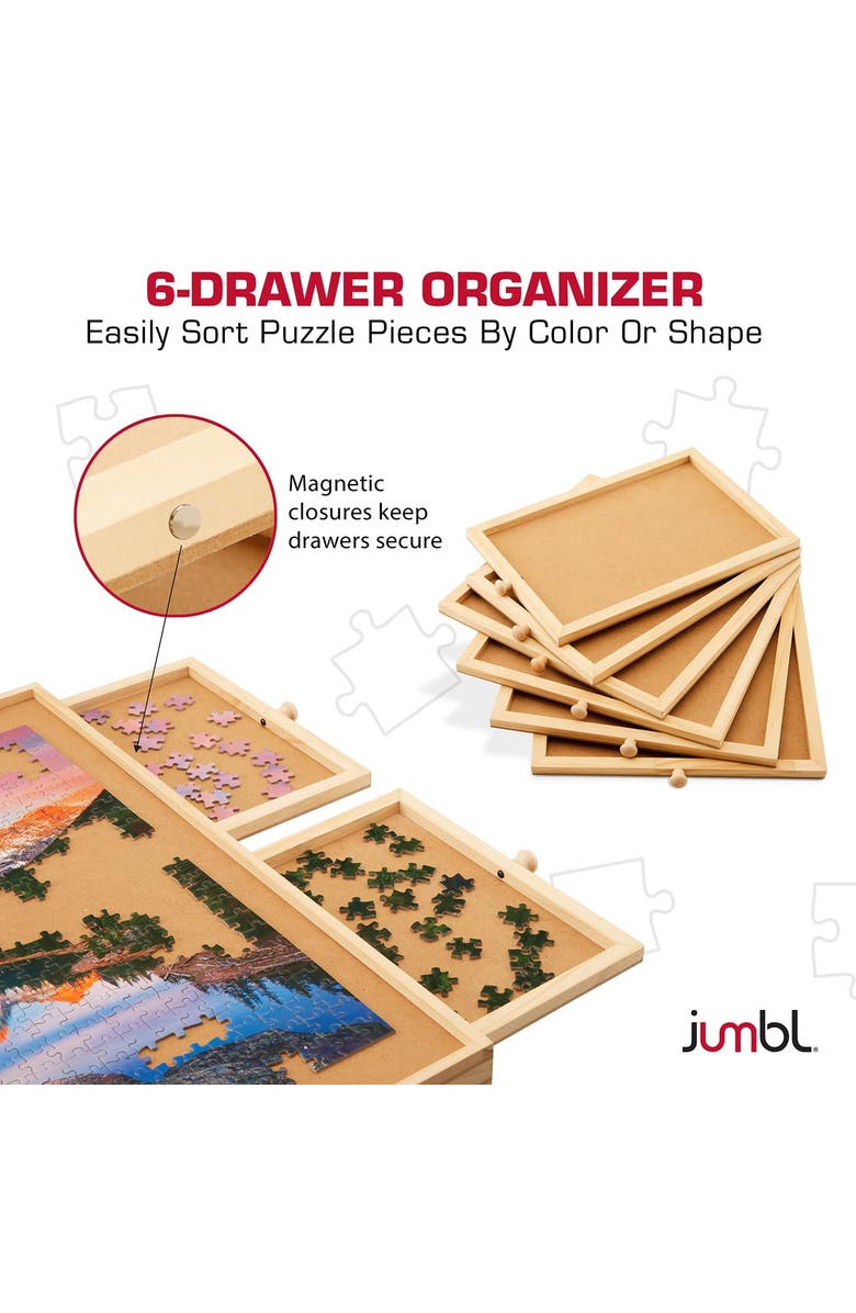 Jumbl 1500-Piece Wooden Puzzle Board with Drawers, Foldable Legs & Cover, Alternate, color, Beige