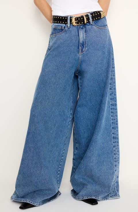 Paneled Baggy Wide Leg Jeans (Indigo 682) (Plus)