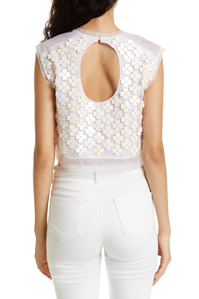Gazelle Flower Sequin Organza Crop Top, Alternate, color, IVORY / NEON ORANGE