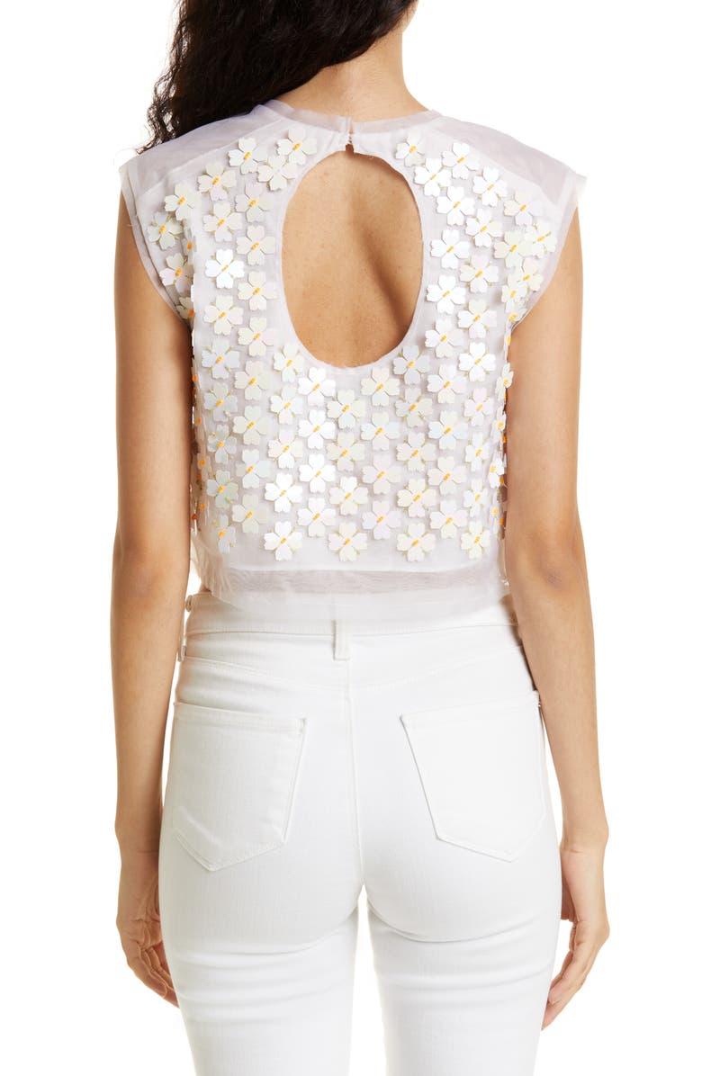 Aje Gazelle Flower Sequin Organza Crop Top, Alternate, color,