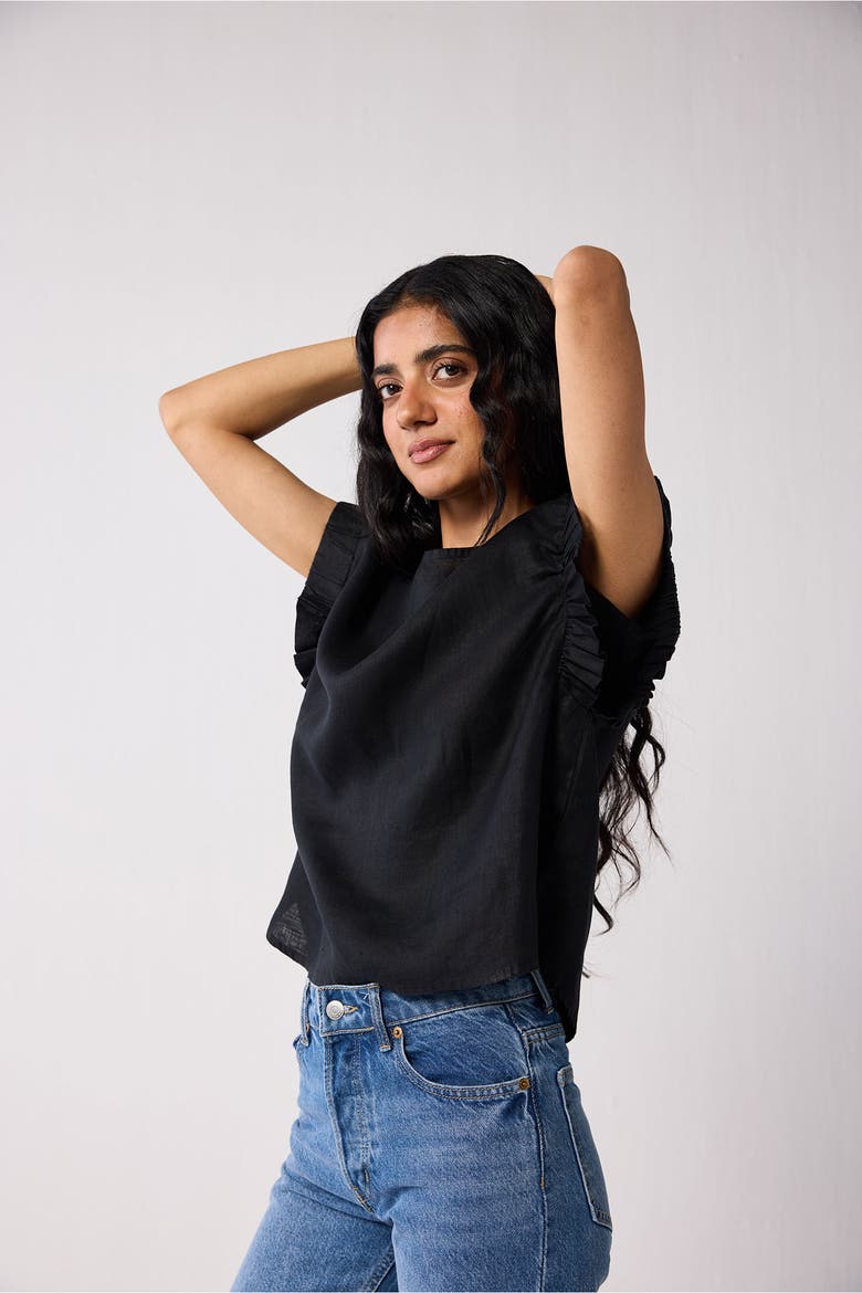 Top with Gathered Sleeve Detail, Alternate, color, Black