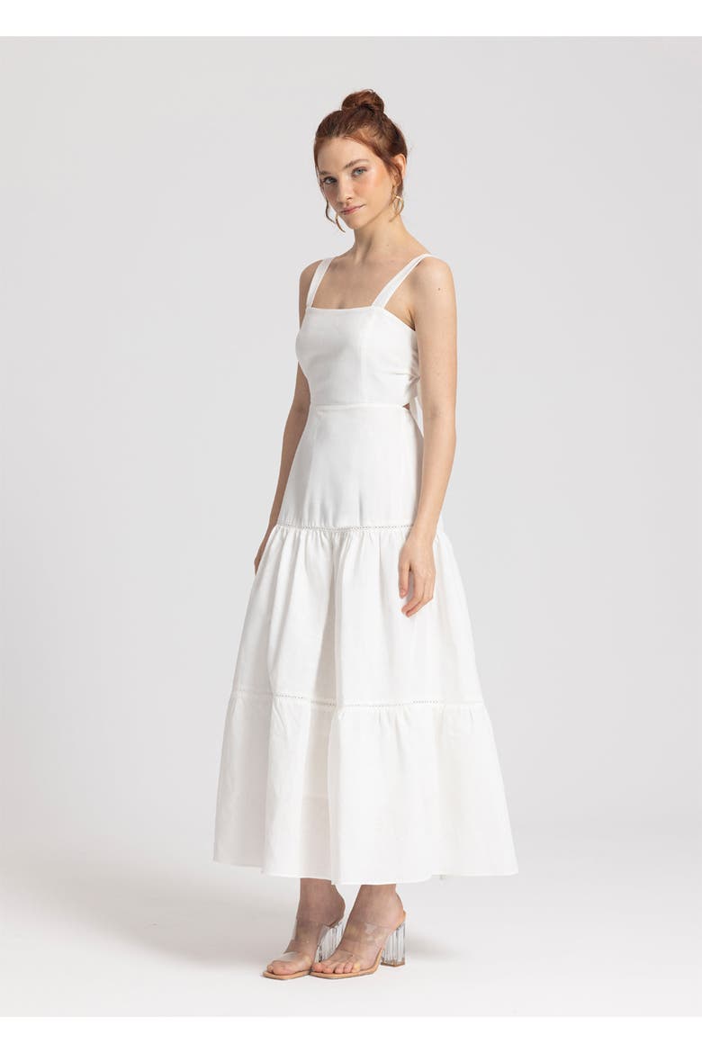 Ella White Midi 100% Linen Dress, Alternate, color, White