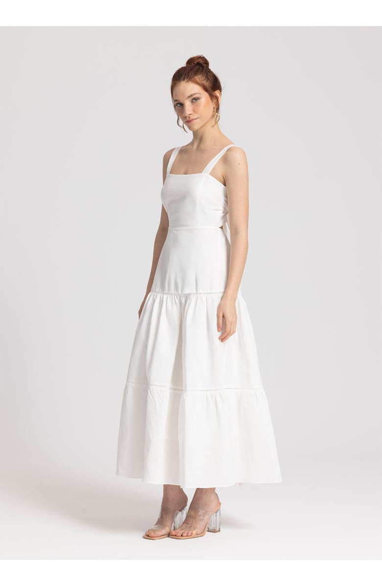 Monlicia Ella White Midi 100% Linen Dress, Main, color, White