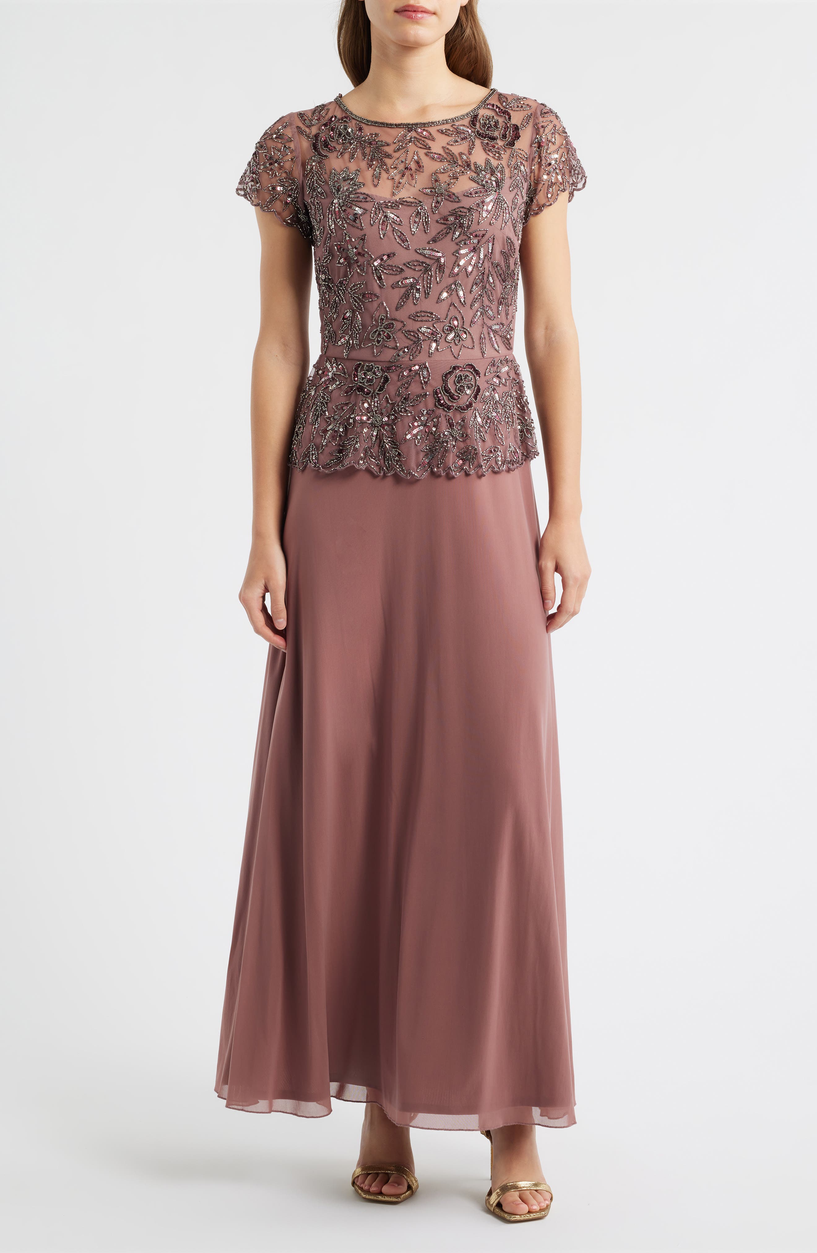 Beaded Mesh Mock Two-Piece Gown - image 5