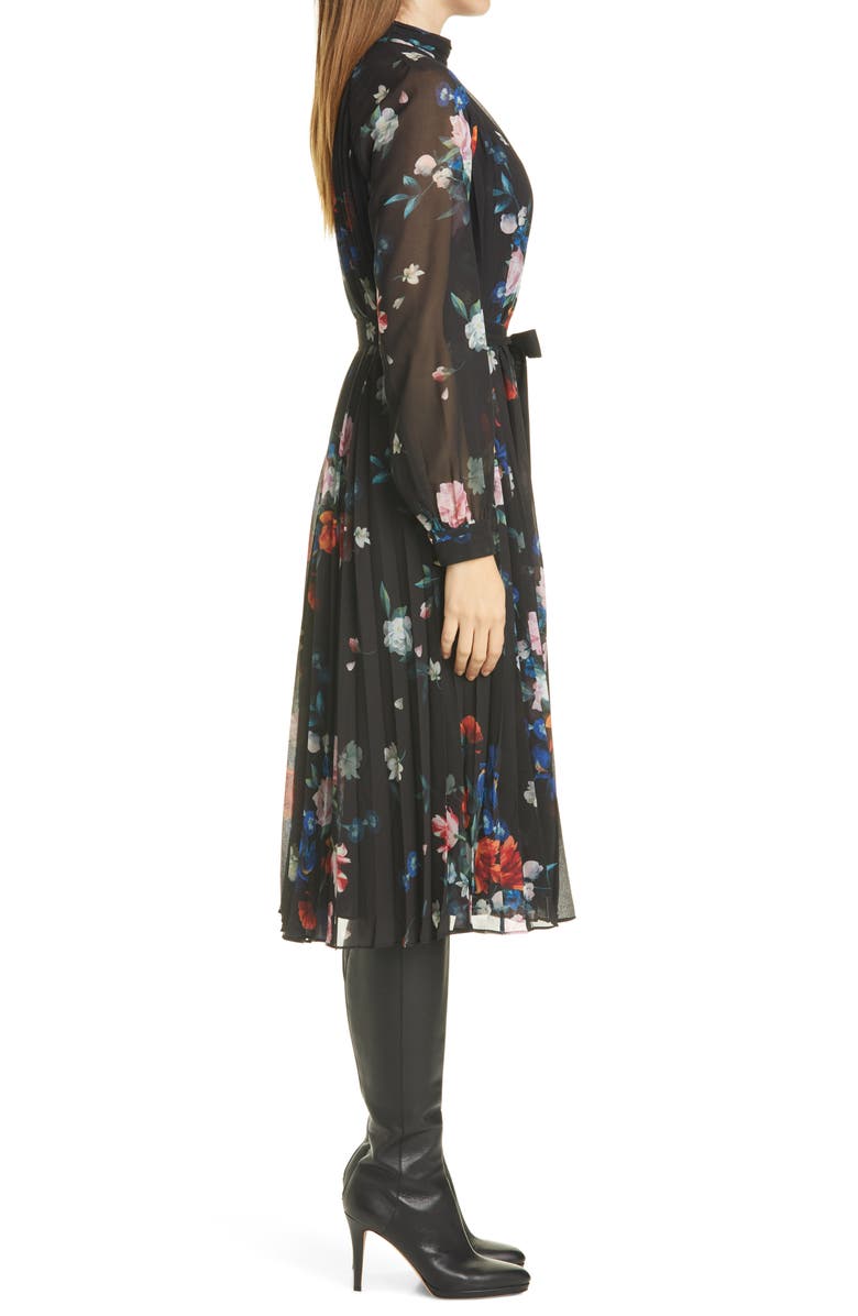 Ted Baker London Naniro Floral Pleated Long Sleeve Midi Dress, Alternate, color,