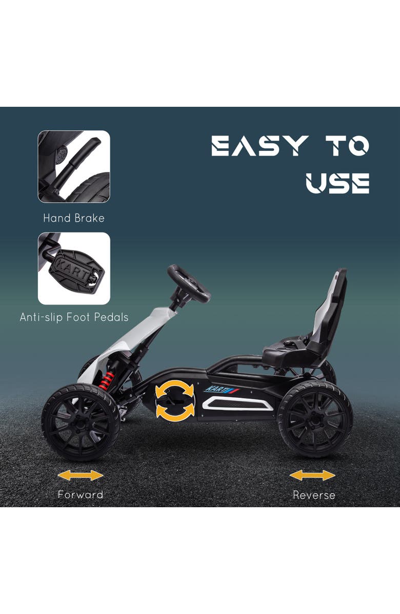 Aosom Kids Pedal Go Kart with Adjustable Seat Swing Axle Handbrake EVA Wheels, Alternate, color, White