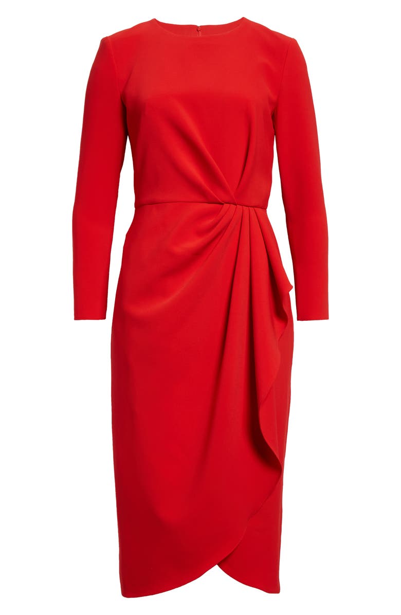 Carolina Herrera Pleated Long Sleeve Tulip Midi Dress, Alternate, color, Poppy