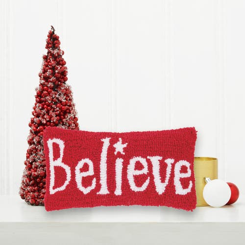 C & F Home C&f Home Christmas "believe" Small/petite Hooked Accent Pillow, 6" X 12" In Red