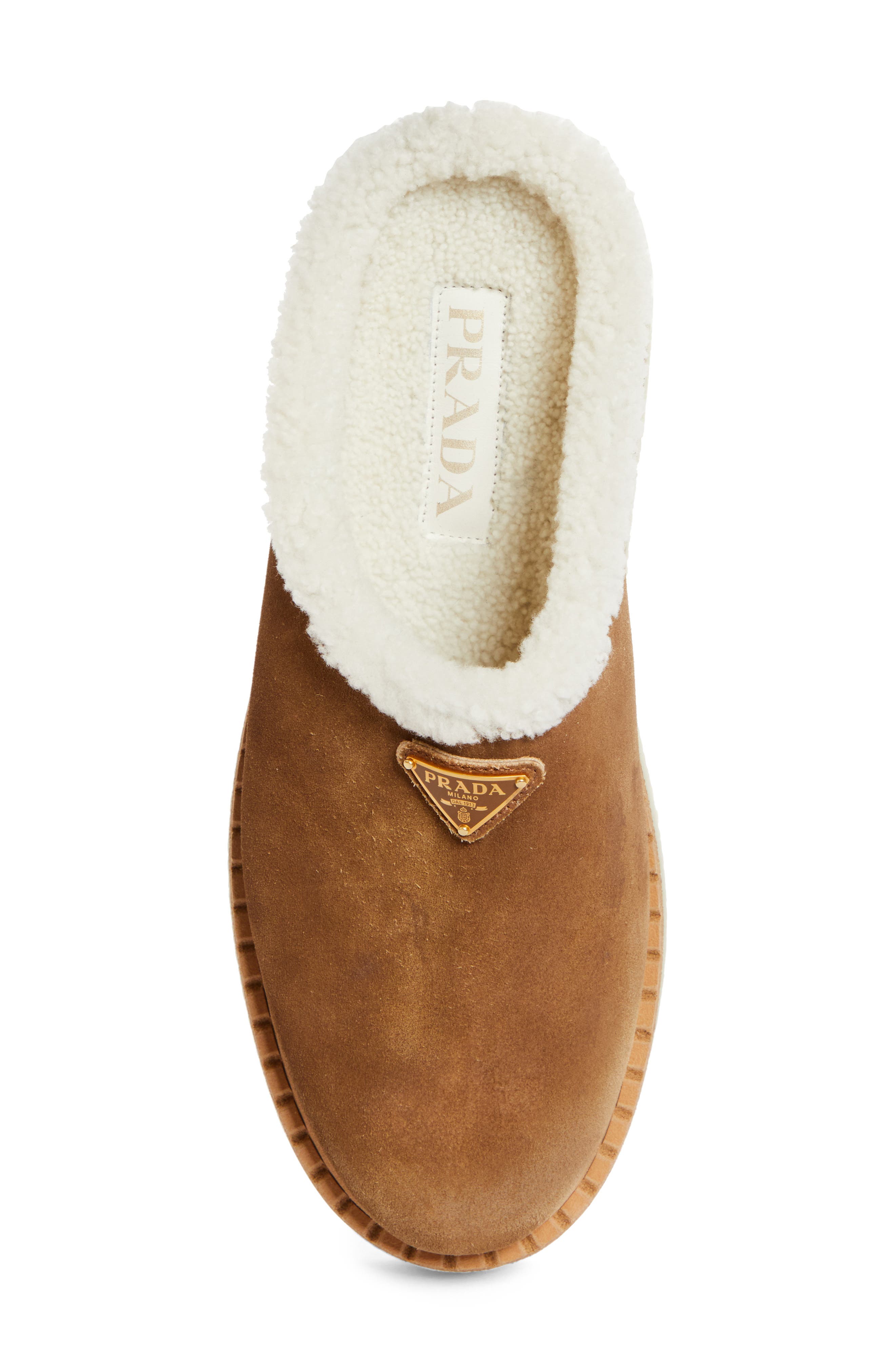 Prada Evolve Genuine Shearling Clog, Alternate, color, Cannella