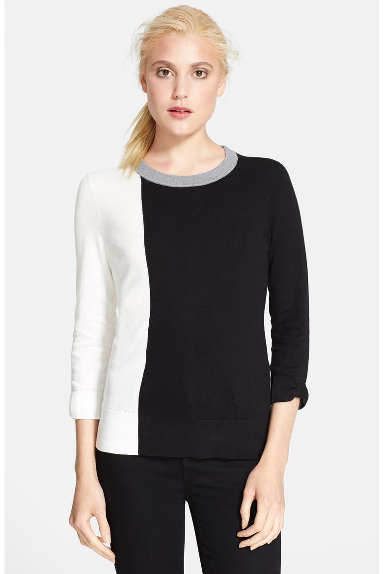colorblock cotton blend sweater, Main, color, BLACK