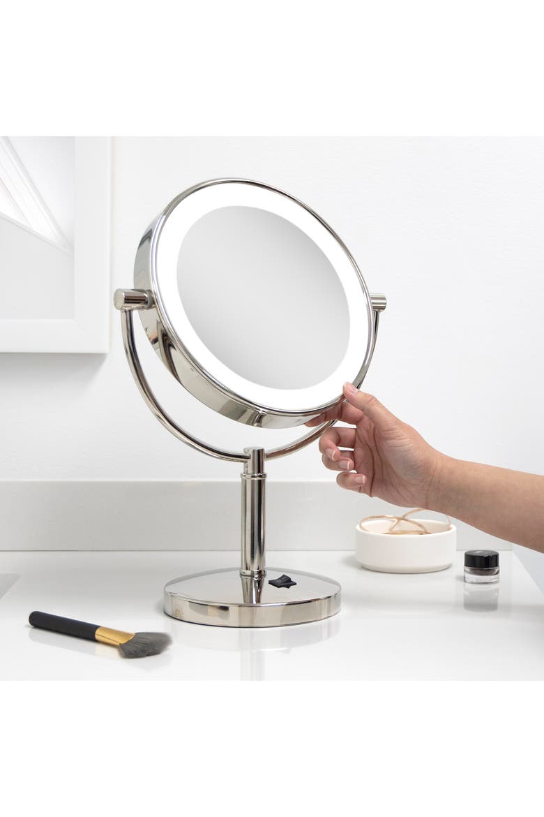 Laguna Lighted Makeup Mirror with 10X/1X Magnifications, Alternate, color, Polished Nickel