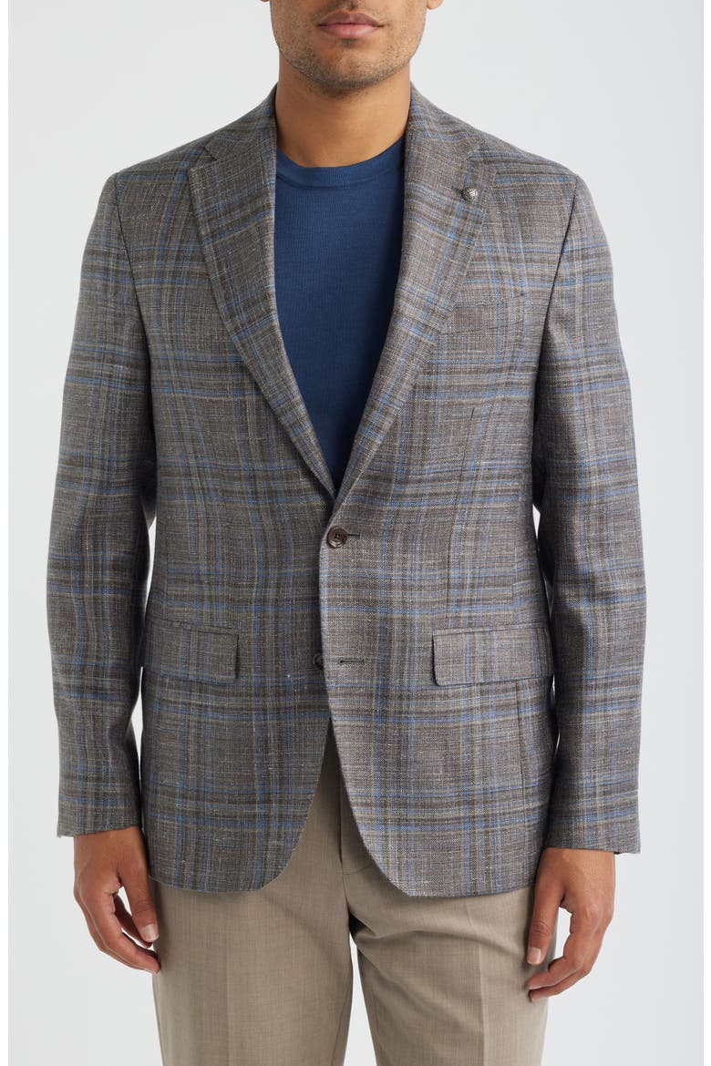 Midland Contemporary Fit Brown Windowpane Check Slub Wool Blend Sport Coat, Alternate, color, BROWN