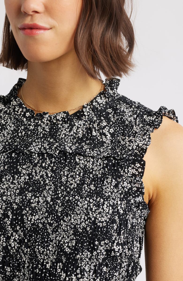 Madewell Floral Smocked Crewneck Minidress, Alternate, color, Harper Floral Black White