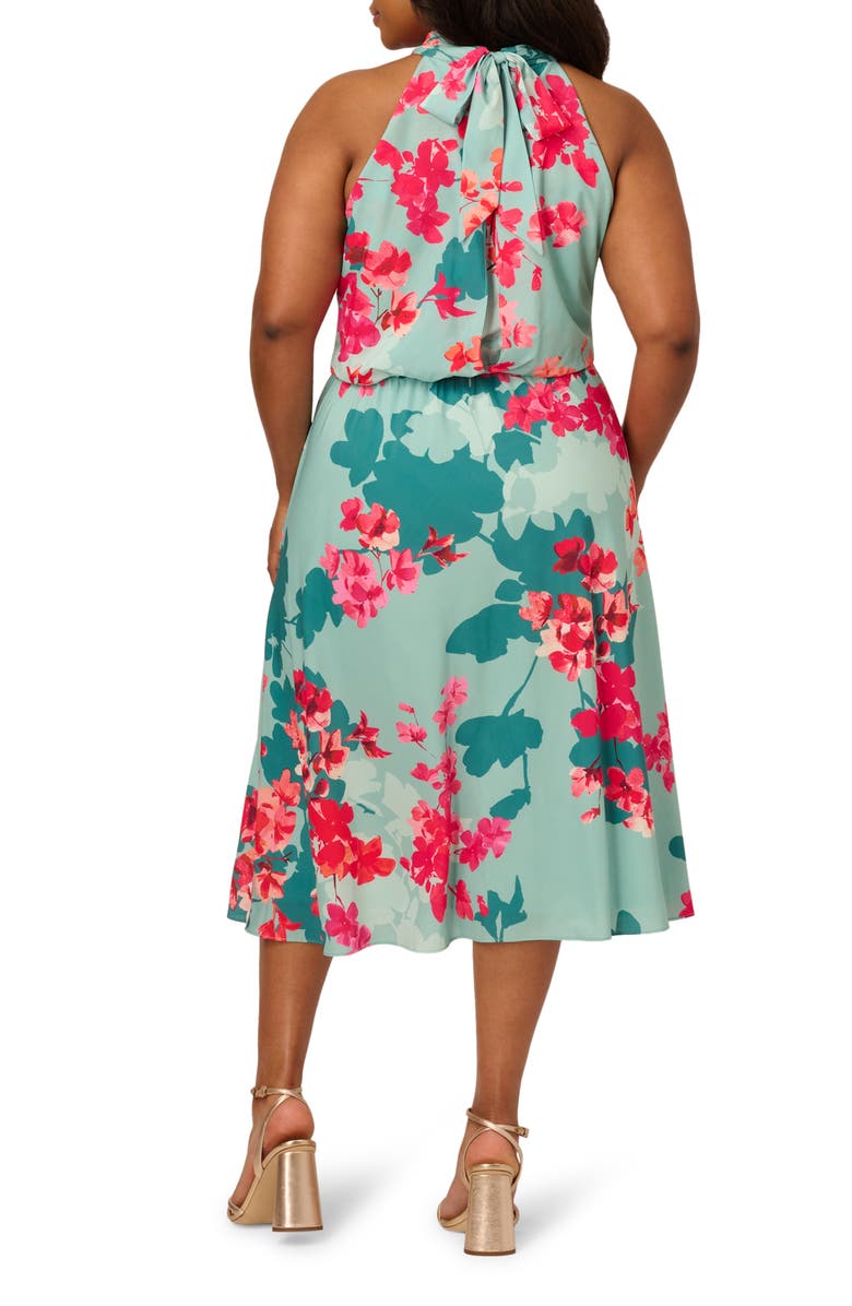 Adrianna Papell Floral Print Halter Neck Midi Dress, Alternate, color, 